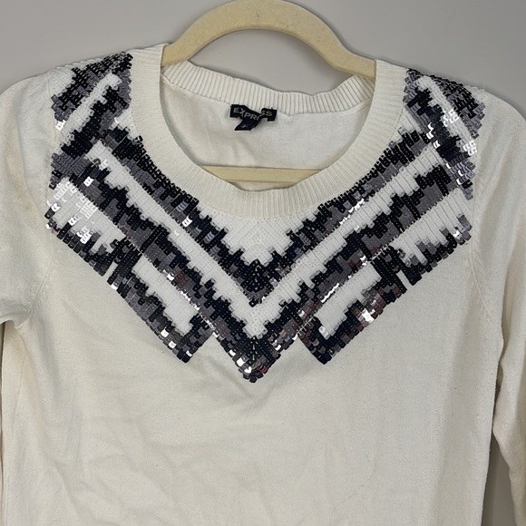 Express, white and black sequins sweater, size small - Picture 2 of 3